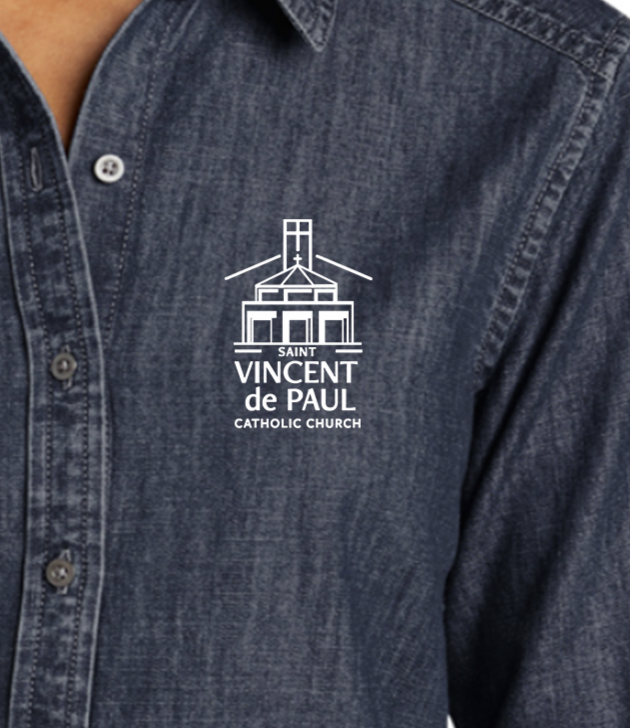 Long Sleeve Denim button up w/ Embroidered logo -LADIES