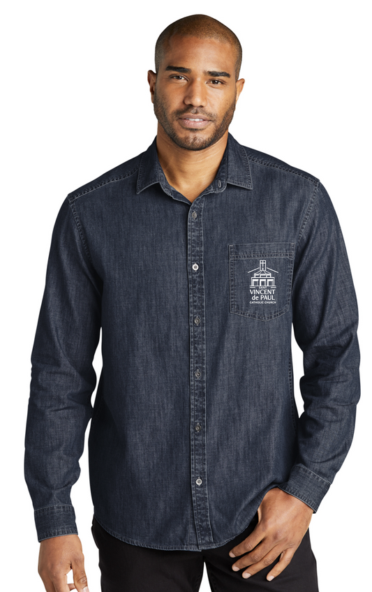 Long Sleeve Denim Button up w/ Embroidered logo - MENS
