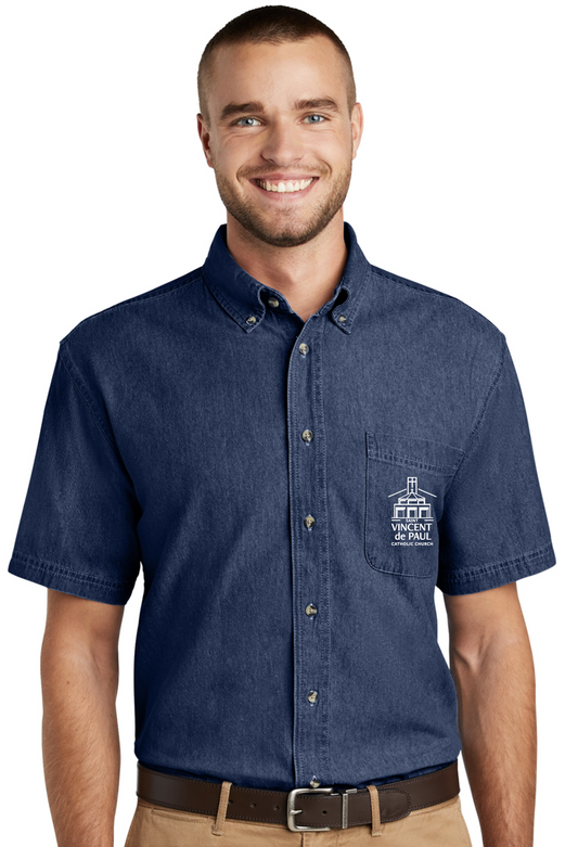 Short Sleeve Denim Button up w/ Embroidered logo - MENS