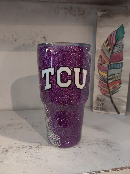 Purple Glitter TCU Style Tumbler