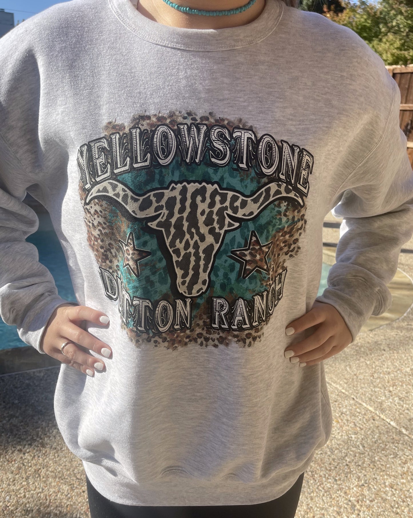 Yellowstone Cheetah/Turquoise Crewneck Sweatshirt